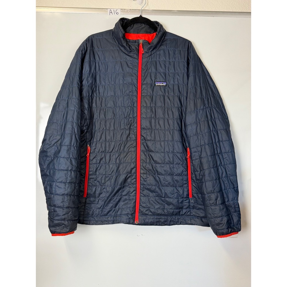 Patagonia Mens Nano Puff Jacket XL Navy Blue Red Full Zip Quilted Puffer 84212